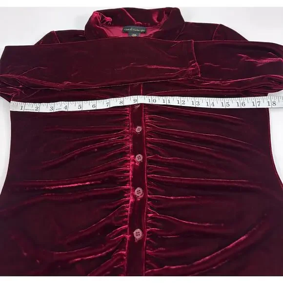 House of Harlow 1960 Red Velvet Ruched Button Front Dress Size Medium - Picture 5 of 8